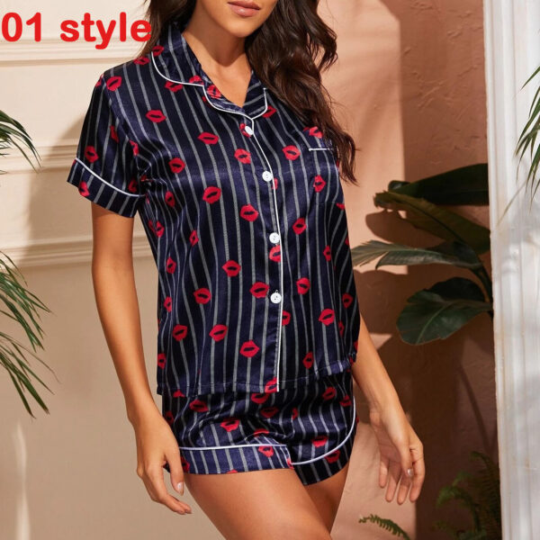 Summer Satin Women Pajams Print V-Neck Stretch Lingerie Female Sleepwear Casual Shorts Set Loungewear Women - Image 5