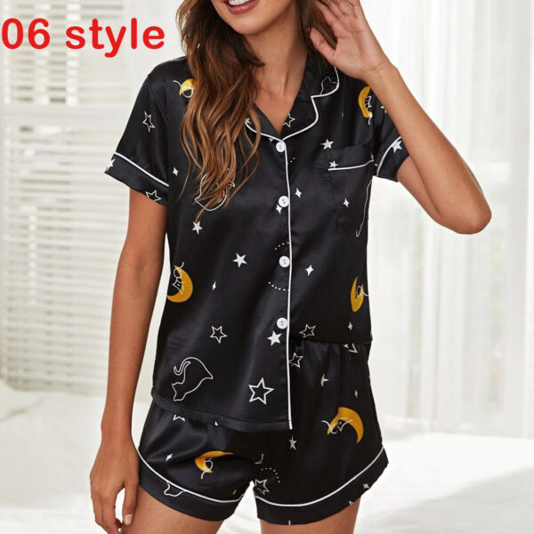 Summer Satin Women Pajams Print V-Neck Stretch Lingerie Female Sleepwear Casual Shorts Set Loungewear Women - Image 10