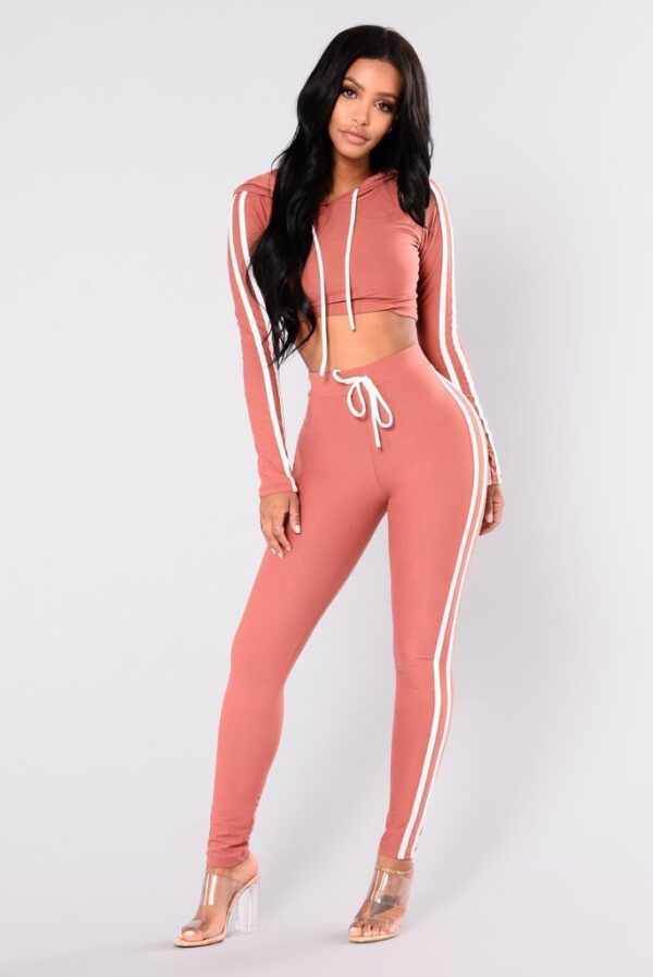 Women Ladies Tracksuit Crop Top Hoodies Sweatshirt Pants Sets Slim Wear Casual Suit - Image 2