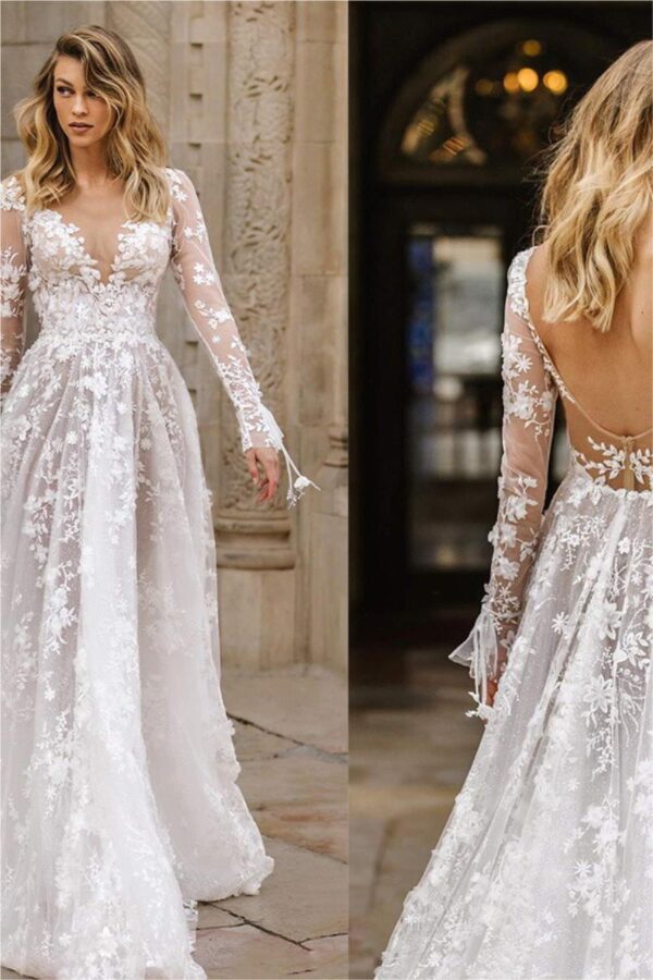 Wedding Dress Sexy Lace Long Sleeve Dress Evening Dress - Image 8