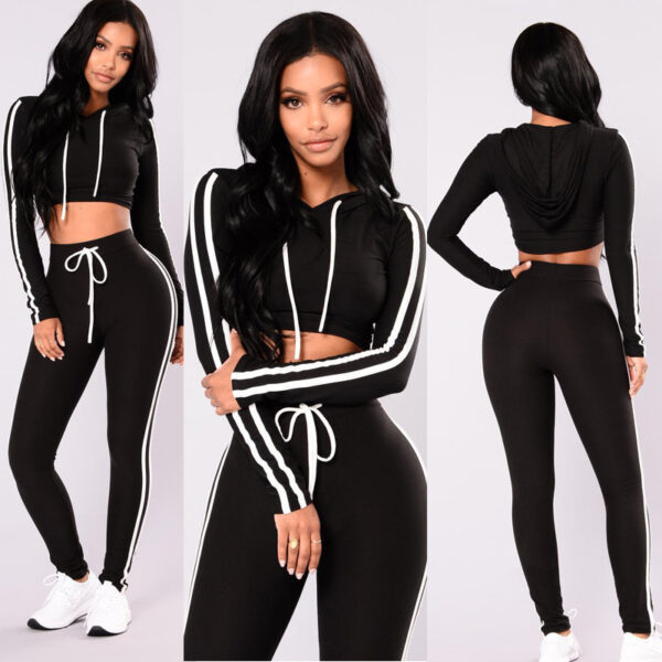 Women Ladies Tracksuit Crop Top Hoodies Sweatshirt Pants Sets Slim Wear Casual Suit - Image 6