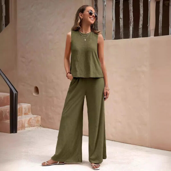 Solid Color Casual Loose Pants Sets For Women Elegant Spring Summer Women's Two Pieces Suit Full Trouser Set Female Outfit Clothes - Image 5