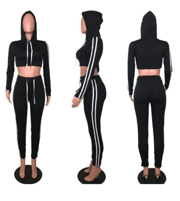 Women Ladies Tracksuit Crop Top Hoodies Sweatshirt Pants Sets Slim Wear Casual Suit - Image 3