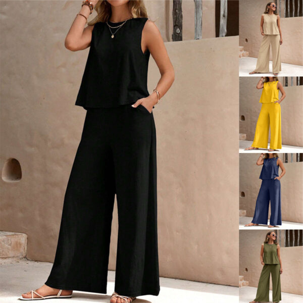 Solid Color Casual Loose Pants Sets For Women Elegant Spring Summer Women's Two Pieces Suit Full Trouser Set Female Outfit Clothes